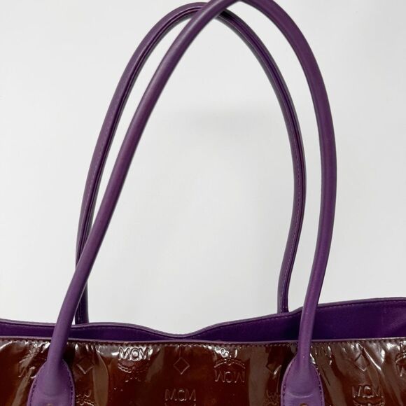 MCM | Visetos Patent Leather Tote Bag Burgundy Purple Purse Authentic - Picture 3 of 16